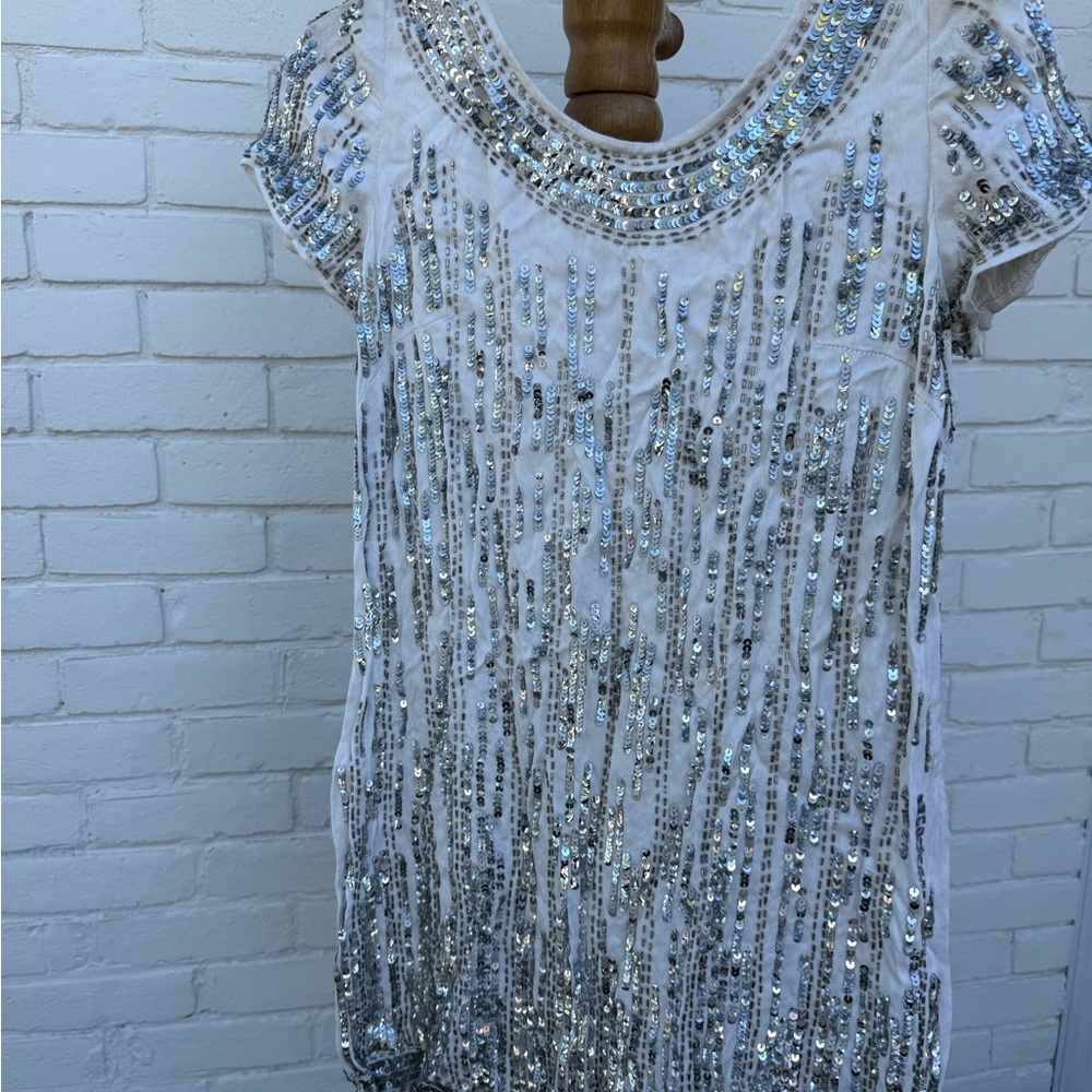 French Connection White Sequin Dress